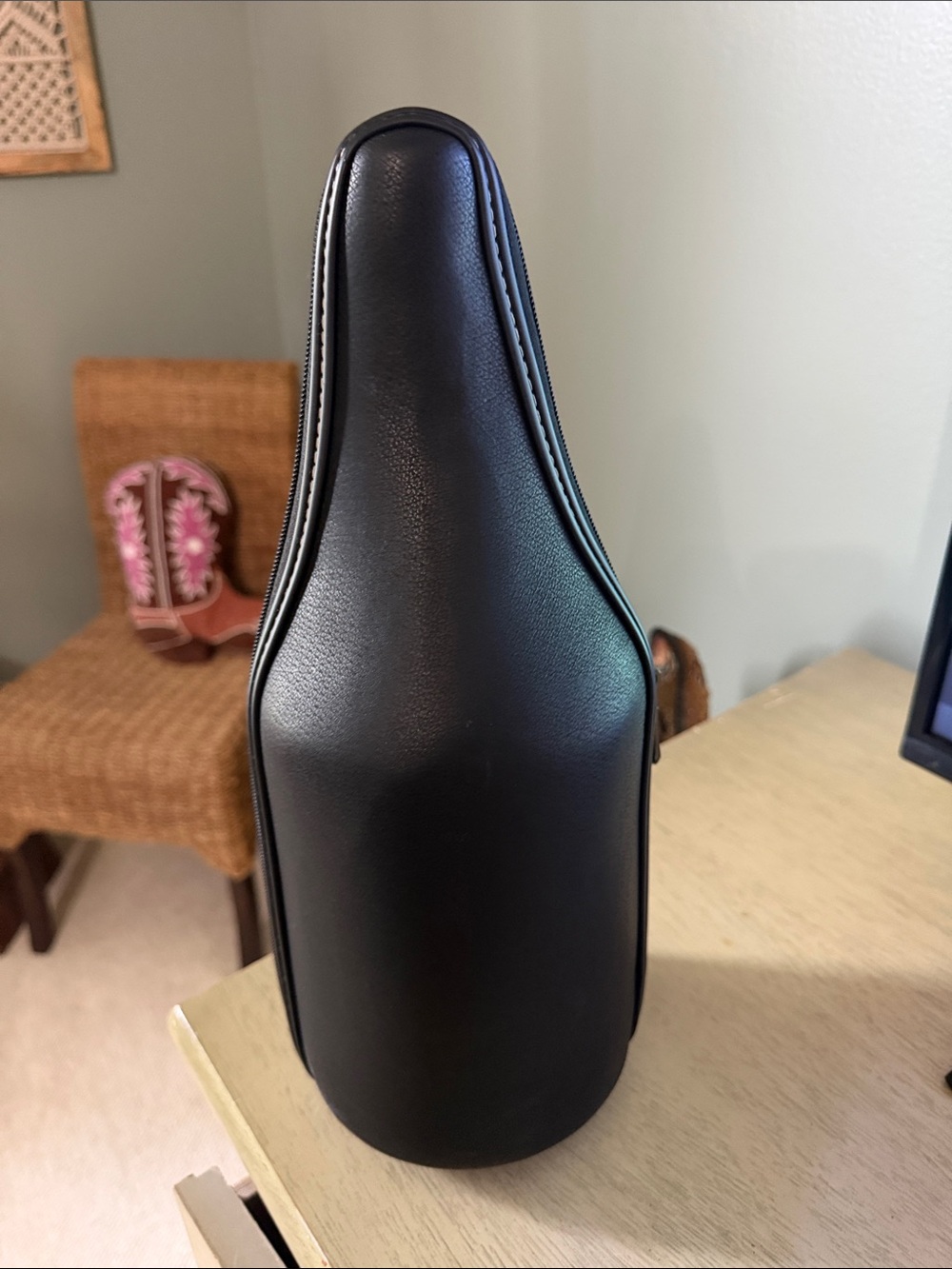 Black Leather Wine Bottle Carrier Bag